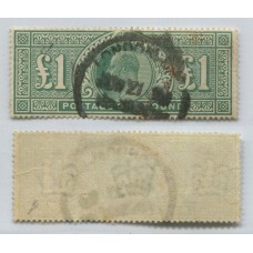 INGLATERRA 1902 Yv. 121 LA LIBRA VERDE, ESTAMPILLA USADA VALOR FINAL DE LA SERIE HERMOSA CALIDAD 600 EUROS en SG. 750 LIBRAS